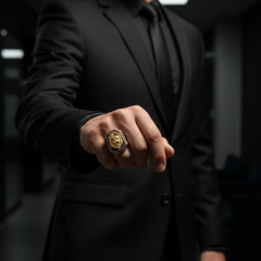 925 Ayar Gümüş Sekizgen Tasarım Aslan Figürlü Erkek Yüzük