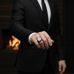 925 Ayar Gümüş Mühr-ü Süleyman İşlemeli Erkek Yüzük