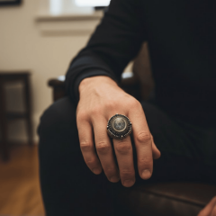 925 Ayar Gümüş Geleneksel Mühür Motifli Erkek Yüzük