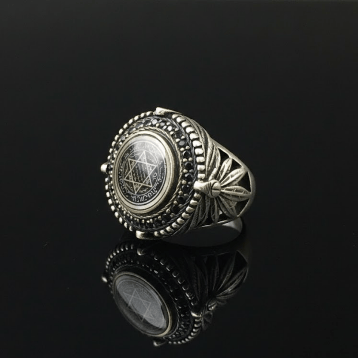 925 Ayar Gümüş Geleneksel Mühür Motifli Erkek Yüzük