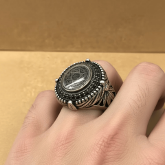 925 Ayar Gümüş Geleneksel Mühür Motifli Erkek Yüzük