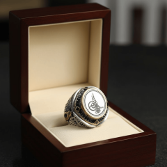 Osmanlı Tuğralı Siyah Zirkon Detaylı Erkek Gümüş Yüzük