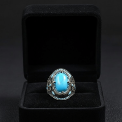 Firuze Taşlı Osmanlı Motifli Erkek Gümüş Yüzük