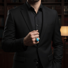 Firuze Taşlı Osmanlı Motifli Erkek Gümüş Yüzük