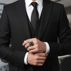 Yeşil Akik Taşlı Osmanlı Motifli Erkek Gümüş Yüzük